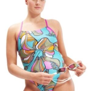 NWT Speedo Allover Digital Tie Back Swimsuit - Sz 32